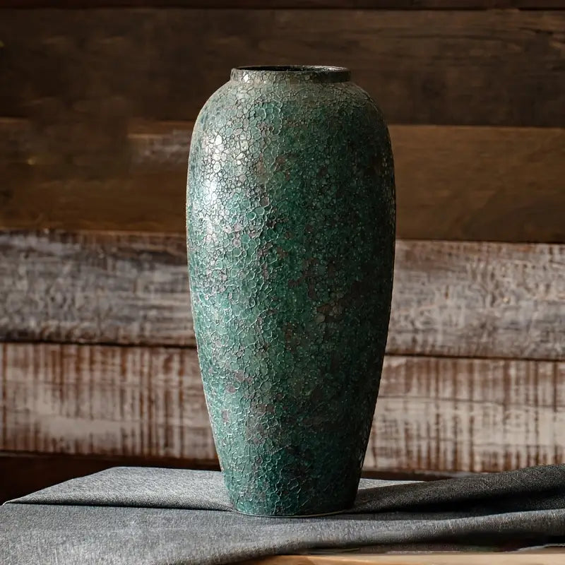 1pc Rustic Ceramic Green Vase, Suitable for Living Room Bedroom Table Decor, New Home Gift
