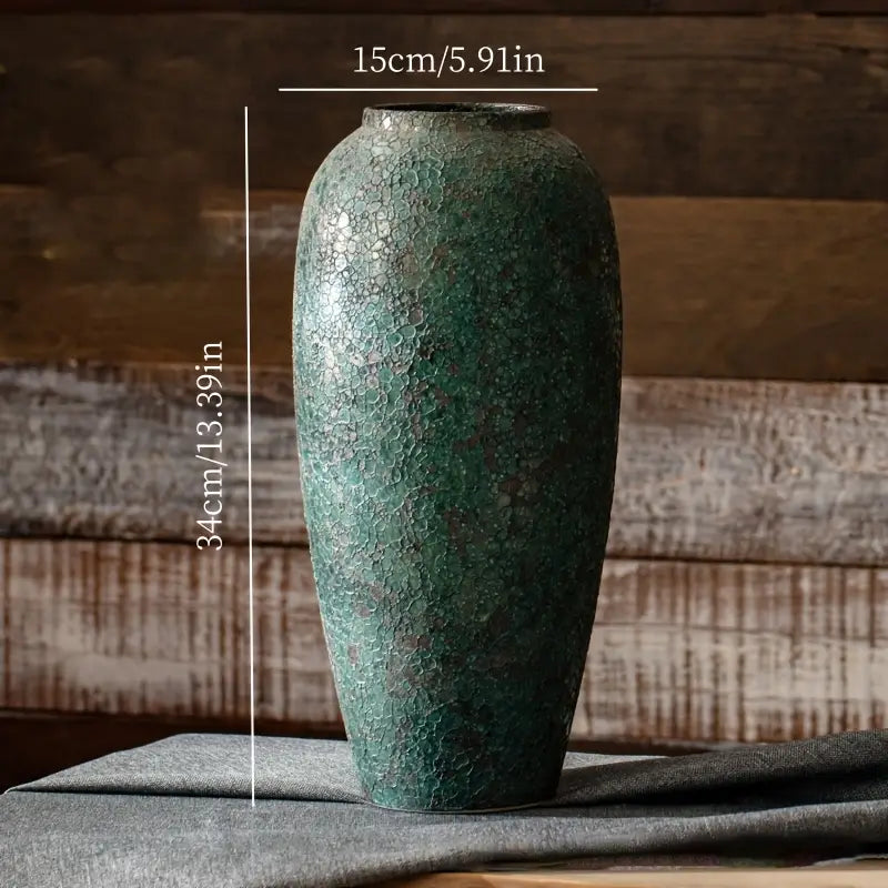 1pc Rustic Ceramic Green Vase, Suitable for Living Room Bedroom Table Decor, New Home Gift