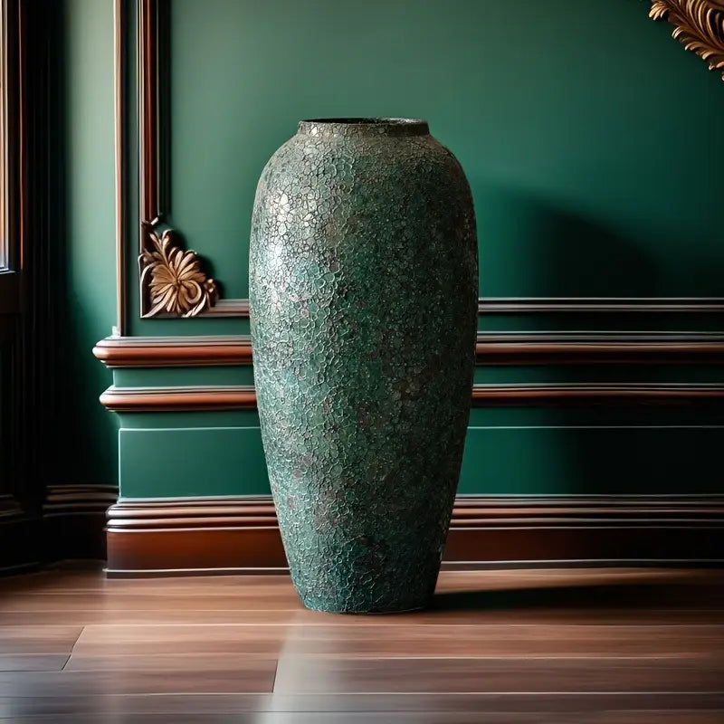 1pc Rustic Ceramic Green Vase, Suitable for Living Room Bedroom Table Decor, New Home Gift